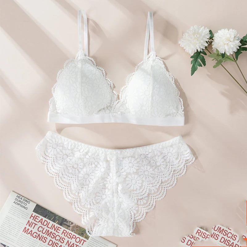 Lace Bra Sets Seamless Underwear Backless Vest Adjusted-straps Lingerie Floral Soft Comfortable Underwear Set