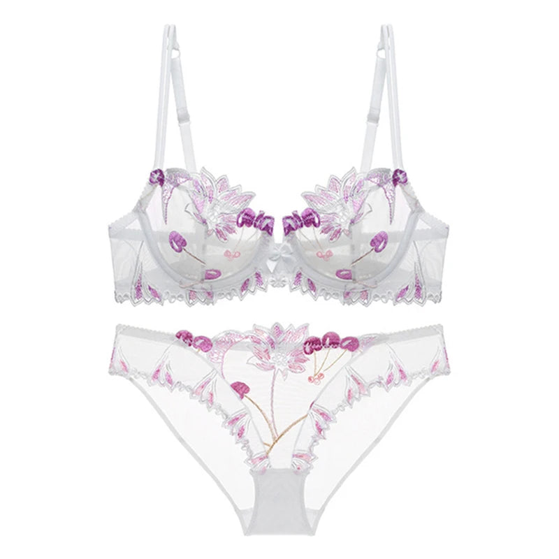 Sexy Lingerie Floral Lace Transparent Breathable Women's Underwear Bra Set for Women