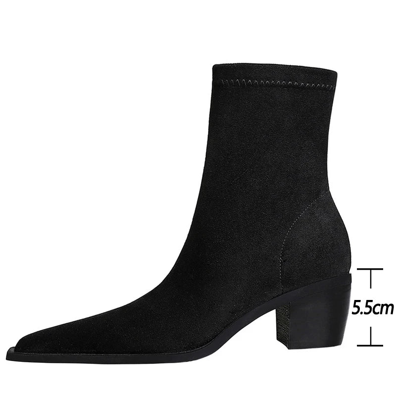 BIGTREE Boots Suede Women Ankle Boots Autumn Shoes Pointed Toe Women Boots Fashion Thick Heel Ladies Short Boots Botas Mujer