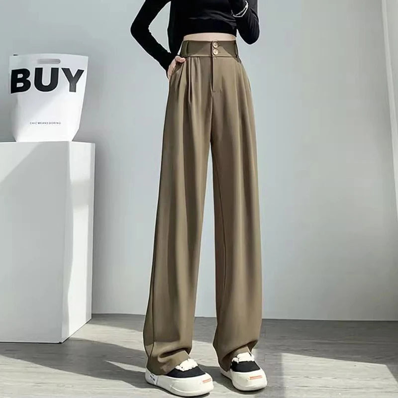 Lady Baggy High Waist Suit Pants Women Classic Designer Straight Leg Trousers Girls Fashion Casual Daily Slacks