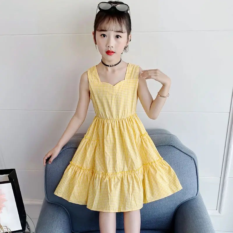 Backless Plaid Skirt Dresses Girls From 8 To 14 Years Holiday Dress 2025 Sets for Children Teen Girl Clothes Kid's Elegant Pink