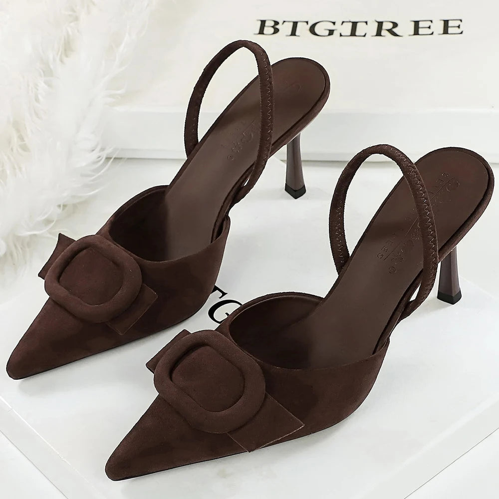 BIGTREE Shoes Belt Buckle Decoration Women Pumps Fashion High Heels Suede Stiletto 8 cm Heels Women's Sandals Summer Shoes 2026