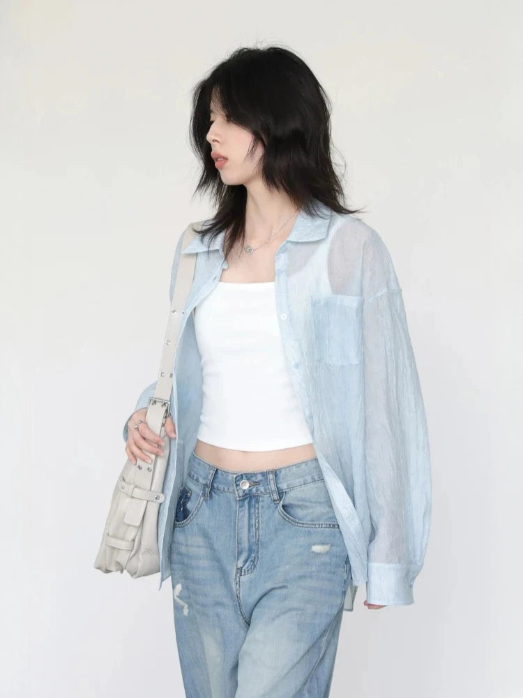 CHIC VEN New Women Summer Shirt Solid Loose Casual Single Breasted Back Slit Long Sleeved Blouses Oversized T-shirt 2026