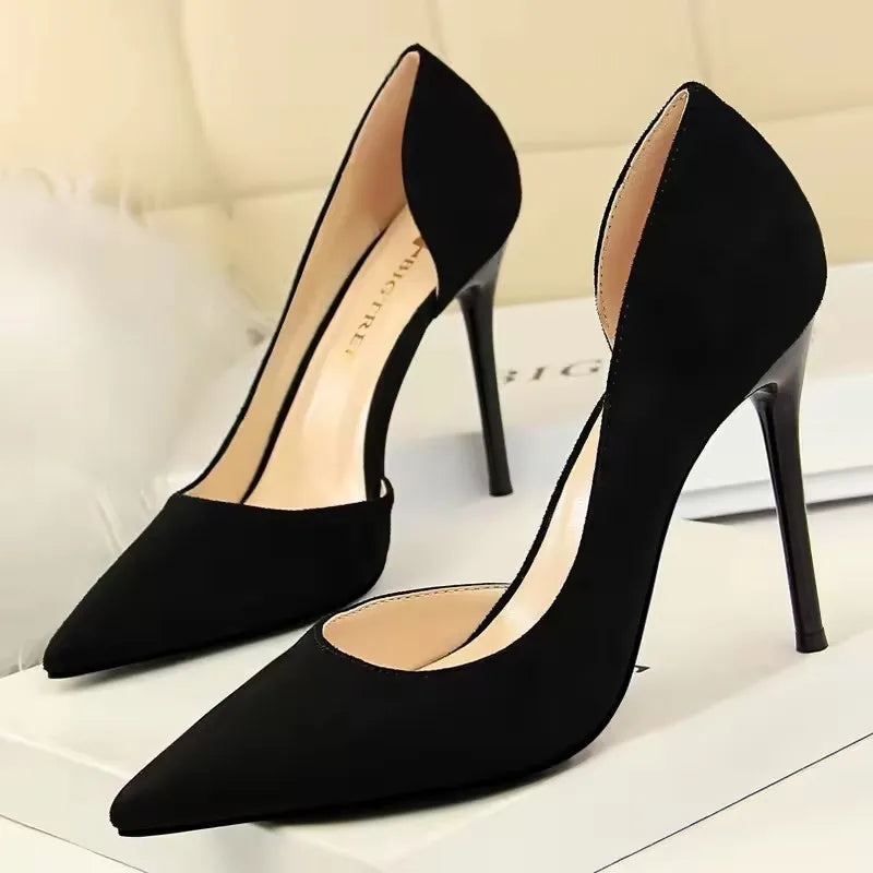 BIGTREE Shoes Pointed Toe Woman Pumps Stiletto High Heels Suede Women Shoes Sexy Women Heels Wedding Shoes Female Heels 10.5cm