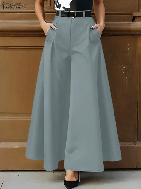 ZANZEA Stylish Women's Wide Leg Pants Elegant High Waist Loose Solid Color Trousers 2025 Autumn Commuting Streetwear S-3XL