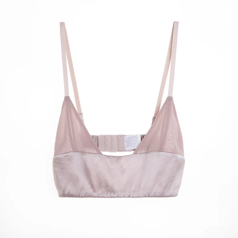 Birdtree Women's 90% Silk 10% Spandax Bra, Thin Non-pad Everyday Comfortable ,Wireless Small Chest Bralette Intimate P36753QM