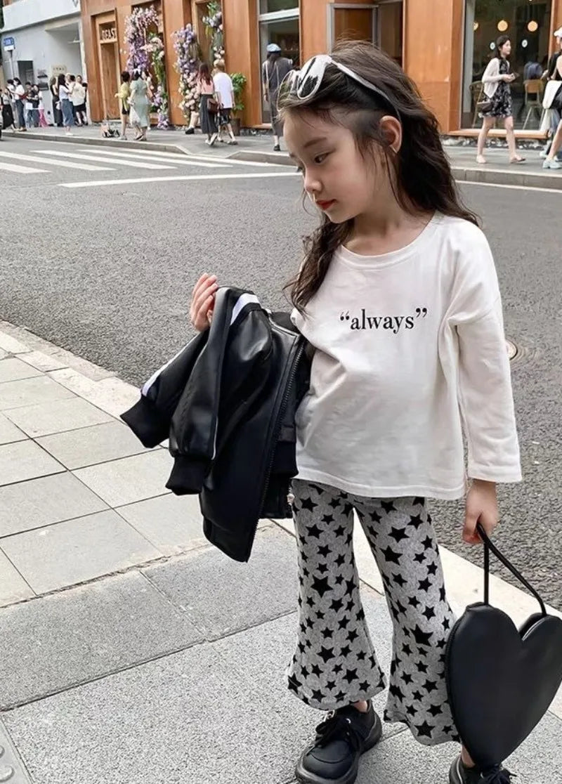 Girls' Flared Wide Leg Pants Spring Autumn Kids' Stylish Outerwear Trendy Children's Clothing