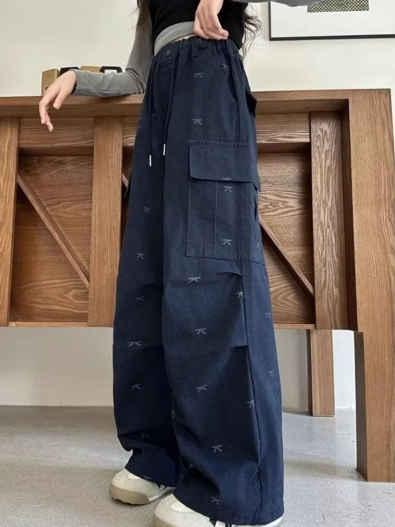 2026 Autumn New Release Trendy Girls' Butterfly Detail Straight Leg Cargo Pants Kids 5-12 Casual Wear