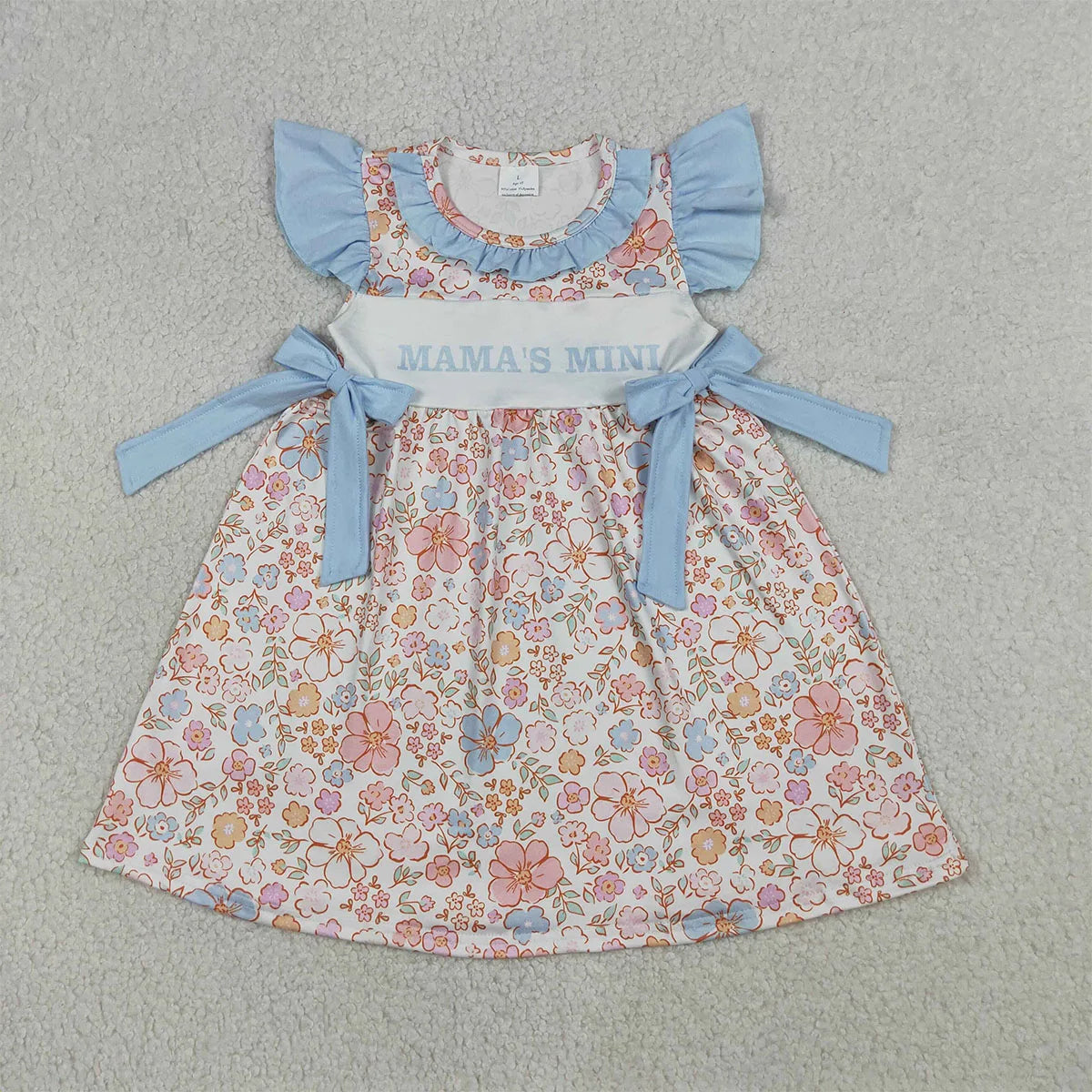 Toddler Baby Girls Mama's Bestie Flowers Stripe Scallop Knee Length Dresses Kids Summer Dress Infant Children Clothing Wholesale
