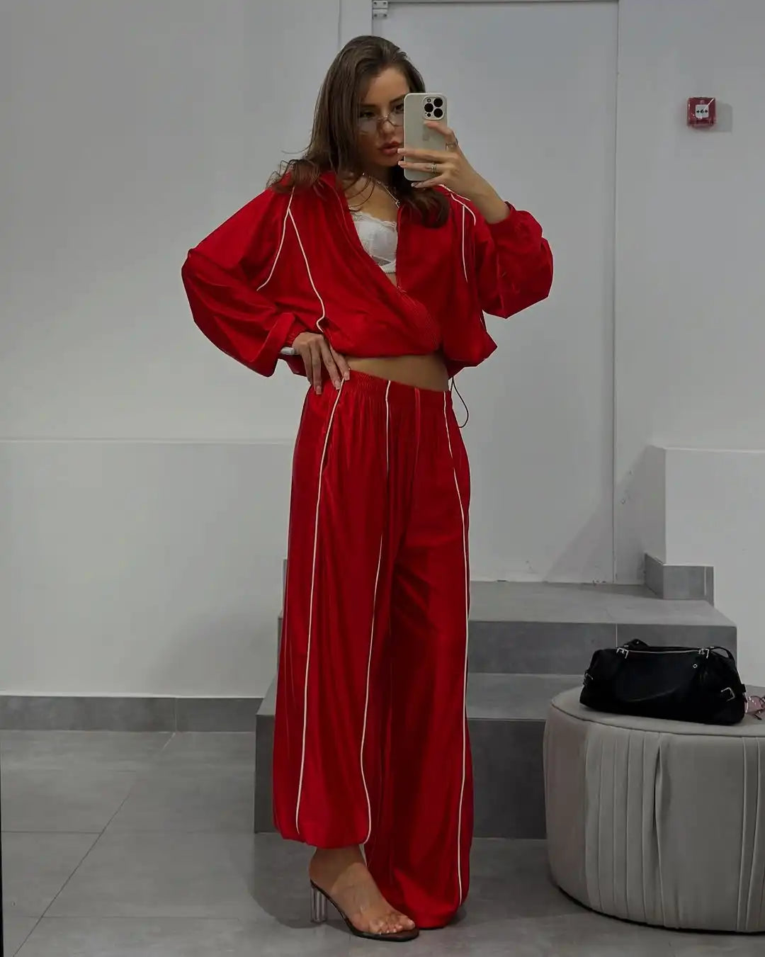 Satin Tracksuit Zip-up Set Long Sleeve Women's Jacket Wide Leg Pants Summer Lady Fashion Casual Daily Street Sportswear 2026 New