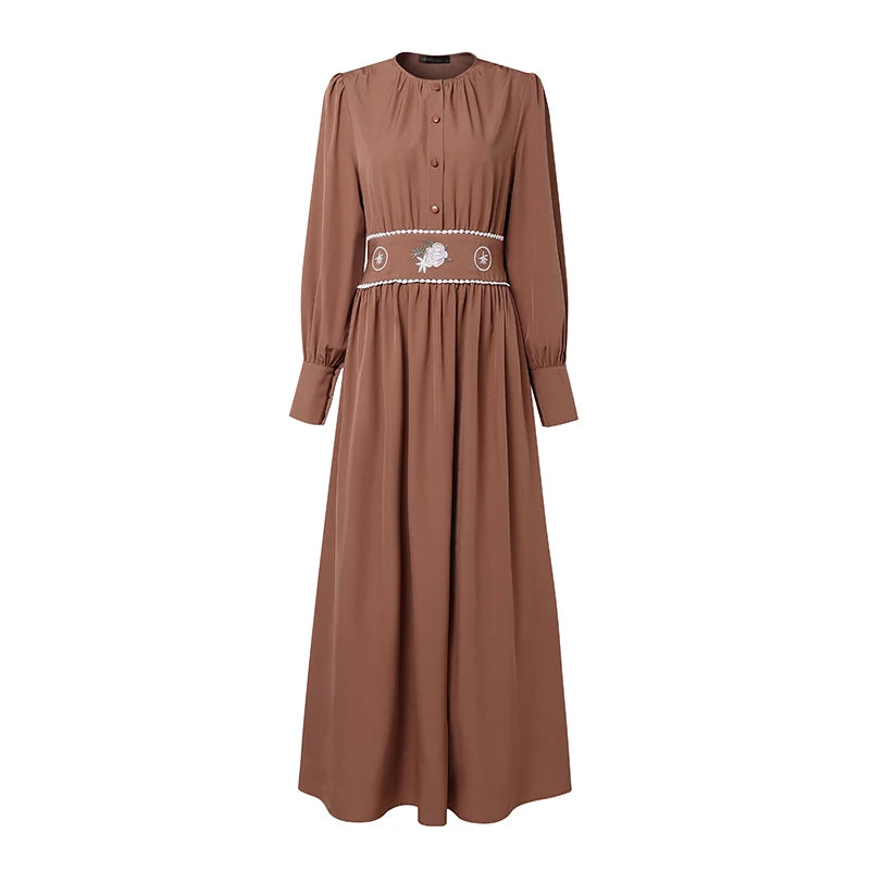 Ramadan Abaya ZANZEA Autumn Embroidered Dresses Muslim Robe Eid Dress IsIamic Clothing Women Long Sleeve Buttons Sundress Kaftan