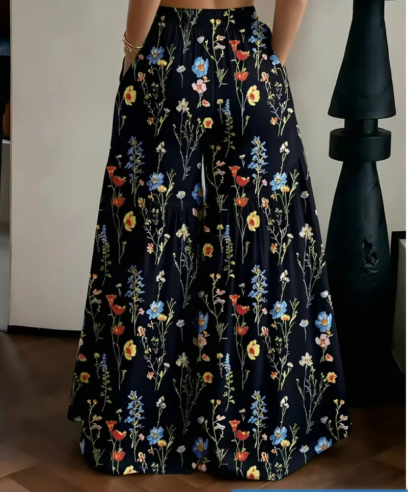 Women's Casual Loose Wide-Leg Pants Summer Fashion Floral Print High Waist Trousers