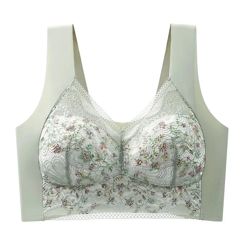 1pcs Womens Seamless Ice Silk Full Cup Bras No Steel Ring Support Lace Bralette Large Size Brassiere Comfort Ventilate Underwear