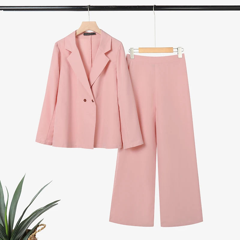ZANZEA Women's Elegant Pant Suits Office Wear Long Sleeve Blazer and Wide Leg Pants 2 Piece Sets Woman Casual Lightweight Outfit