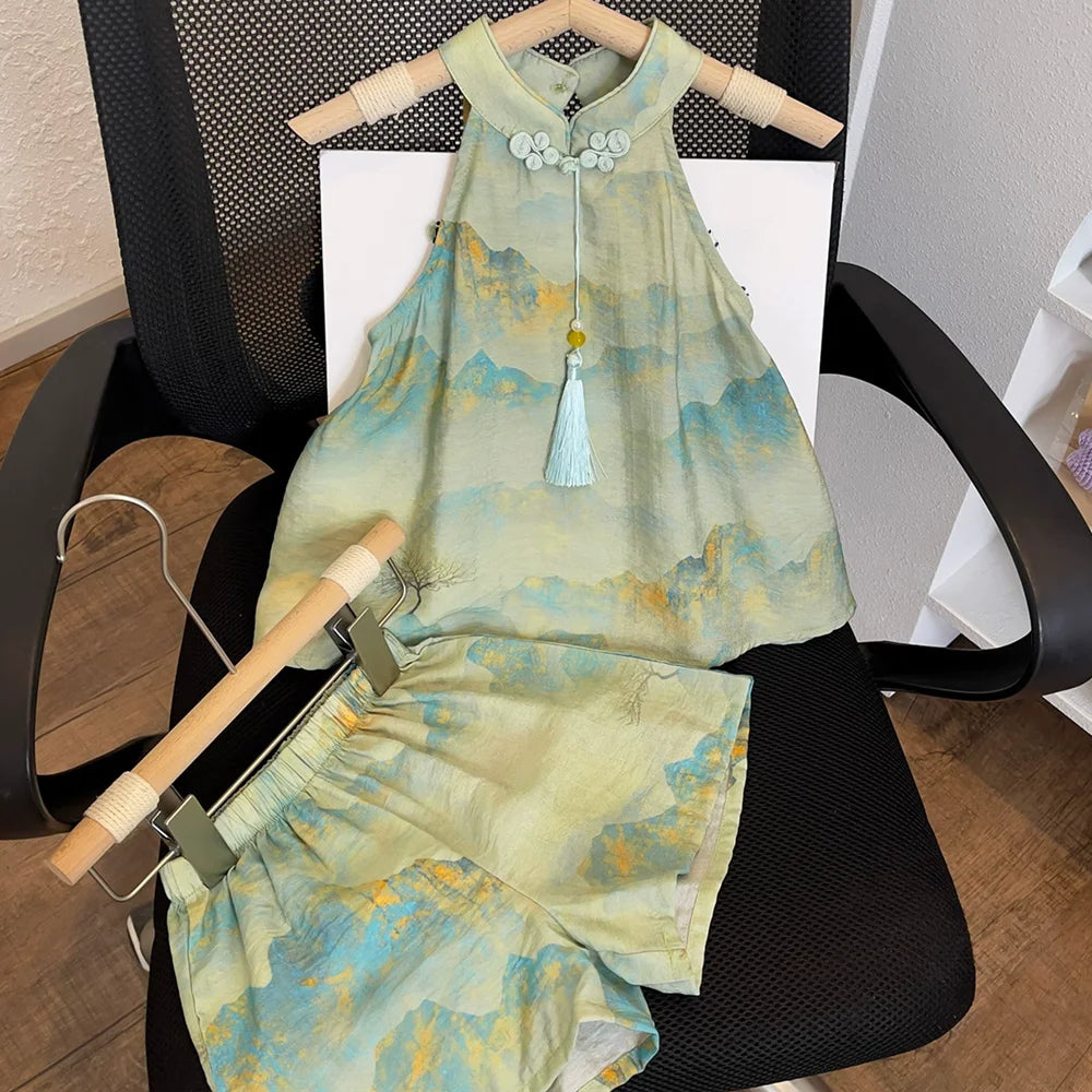 Fashion Chinese Tops Pants Girl Suit Casual Costume Kids Clothes Baby Outfit Summer Two-piece Set Girls Hanfu Children's Sets