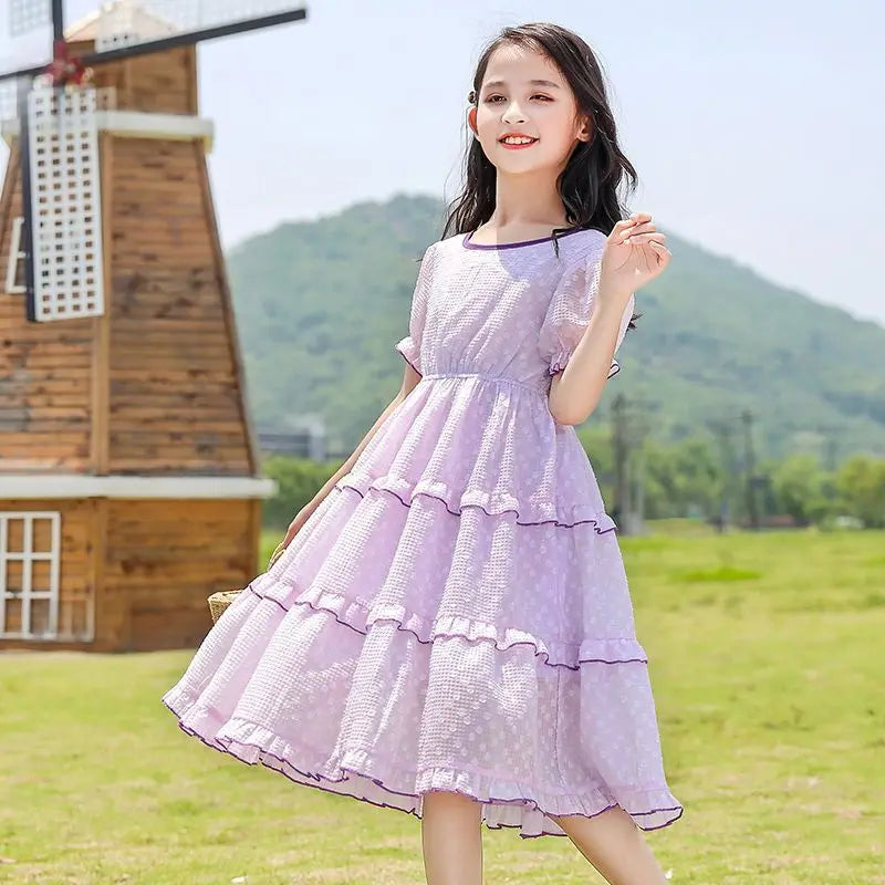 Chiffon Princess Dress Children's Elegant Girl Girls Fashion Clothes Little Girl's From 10 14 Years Old Summer Dresses 8 Child 7