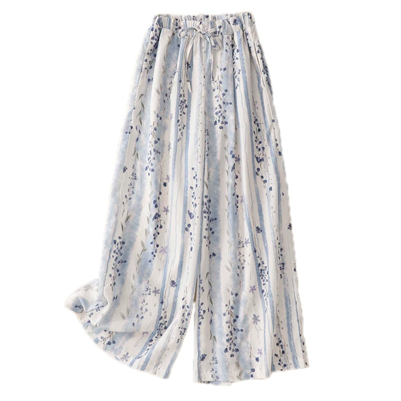 Casual Floral Print Wide Leg Pants High Waist Long Trousers Women's Spring Summer Vacation Style Comfortable Breathable Cotton