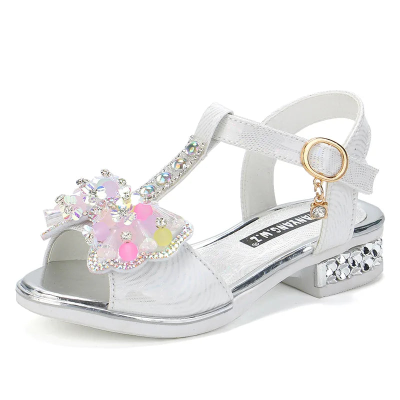 2026 Summer Children Princess Sandals Kids Girls Wedding Shoes High Heels Dress Shoes Bowtie Purple Pink White Shoes For Girls