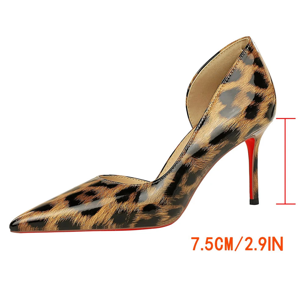 BIGTREE Shoes Leopard Women Pumps Stiletto 7.5 Cm 10 Cm Patent Leather High Heels Sexy Party Shoes Pointed Tip Ladies Shoes New