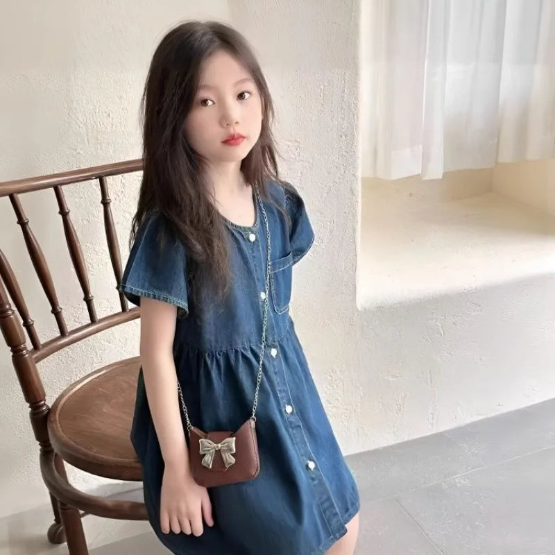 Soft Denim Princess Skirt Casual Clothes Girl From 10 To 12 Years Fashion Party Dresses for Girls Children's Dress 8 Elegant 7 6