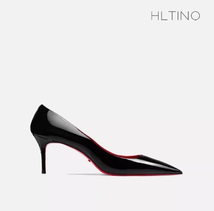 HLTINO Women Sexy Red Bottom Heels Spring Summer Single Shoes Bright Patent Leather Casual Style Stilettos