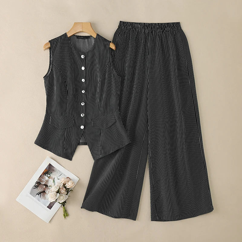 Fashion Summer Pant Sets 2026 ZANZEA Women Sleeveless Vest Tops Trousers Suit Striped Outfits Stylish OL Work Suit 2 Pieces Sets