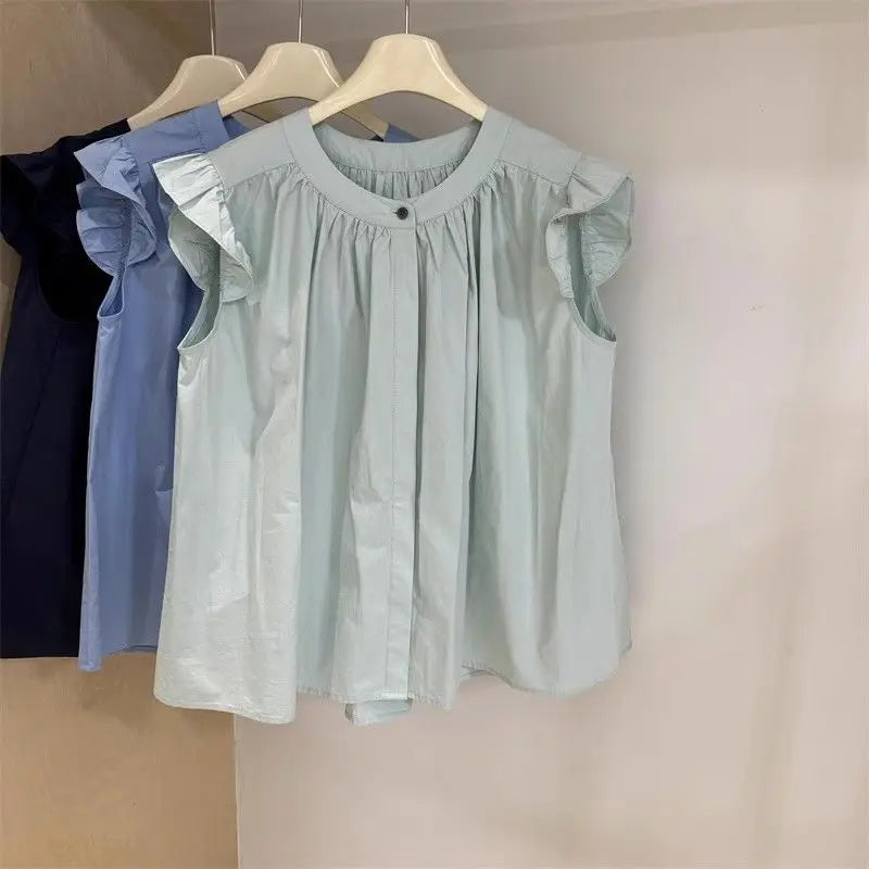 2026 Girls Summer Puff Sleeve Babydoll Blouse 100% Cotton Trendy Shirt for Big Kids Cute Casual Top for School Daily Wear