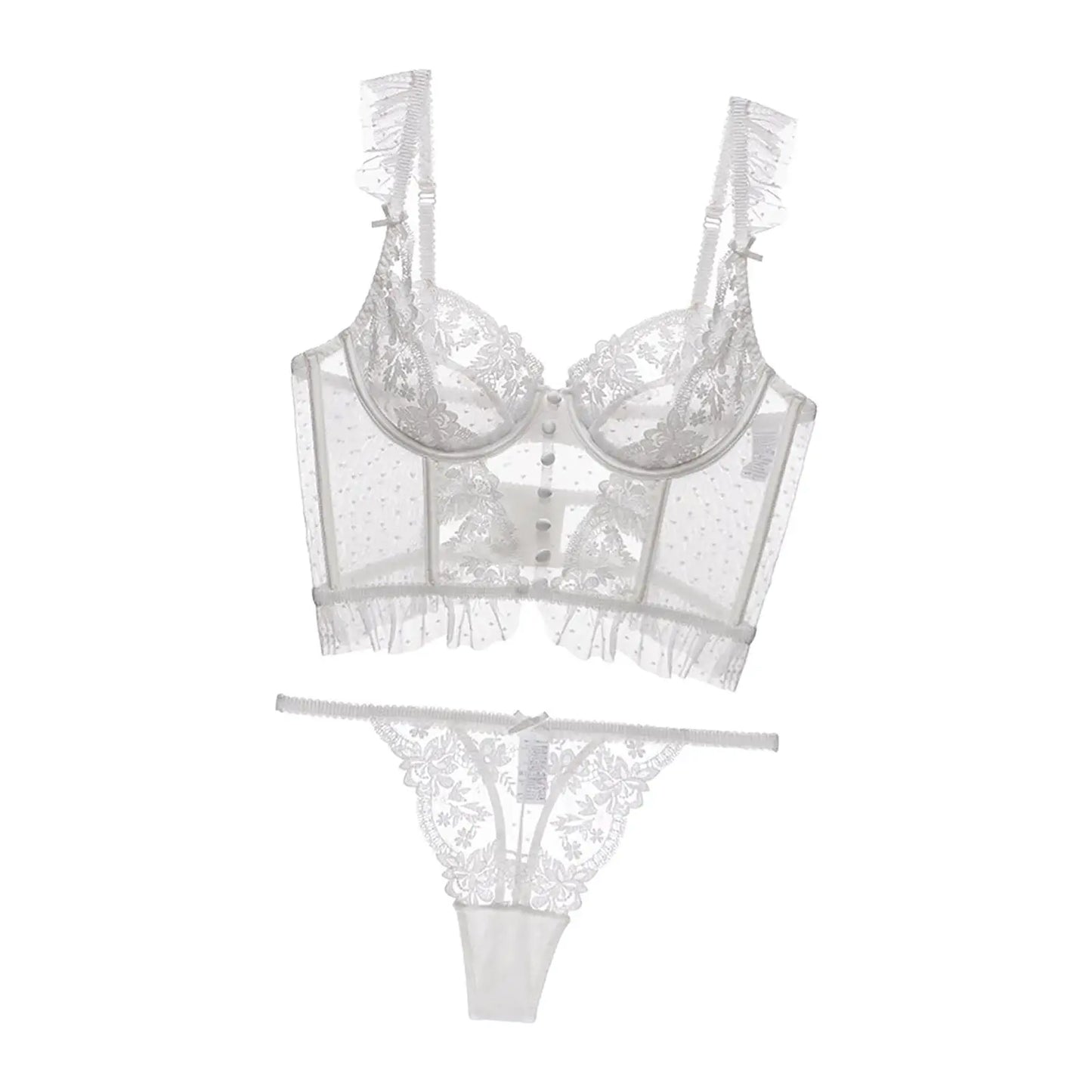 Women Lingerie Set Thin Underwear 2 Piece Bodysuit Underwire Lace Transparent Bra Panty Sets for Bridal Gift Wedding Sleepwear
