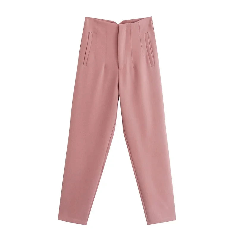 Hot Sale Women Summer Thin Casual Cropped Pants Stretchy Temperament Pleated Slimming Capris Ankle Length High Waisted Trousers