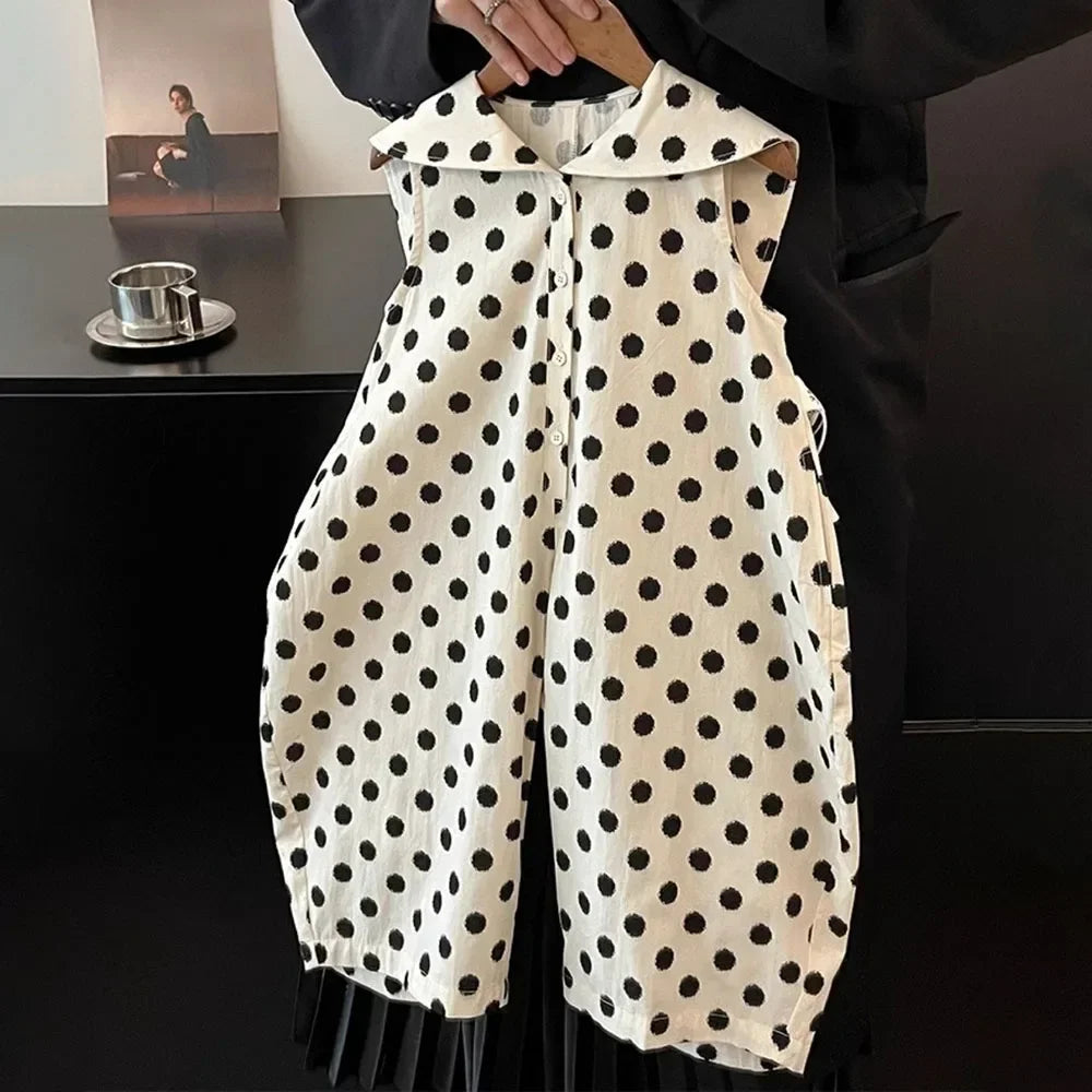 Summer New Casual Boys' and Girls' Clothes Polka Dot Vertical Stripe Printed Kids Jumpsuit Basic Simple Children's Clothing