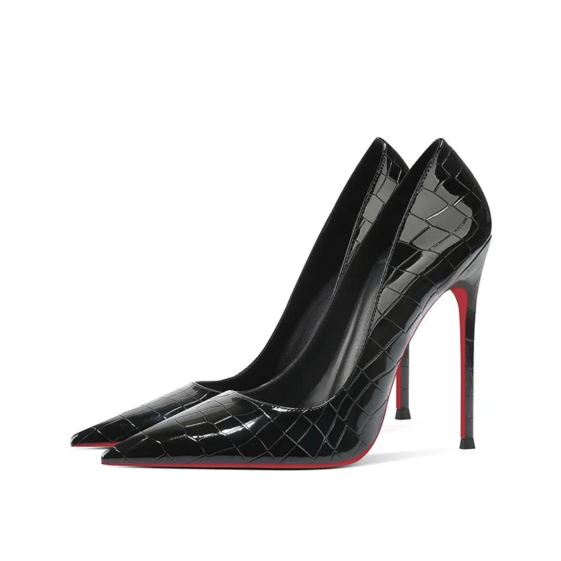Summer new crocodile patterned high heels for women, slim heels, sexy, fashionable, versatile, professional single shoes