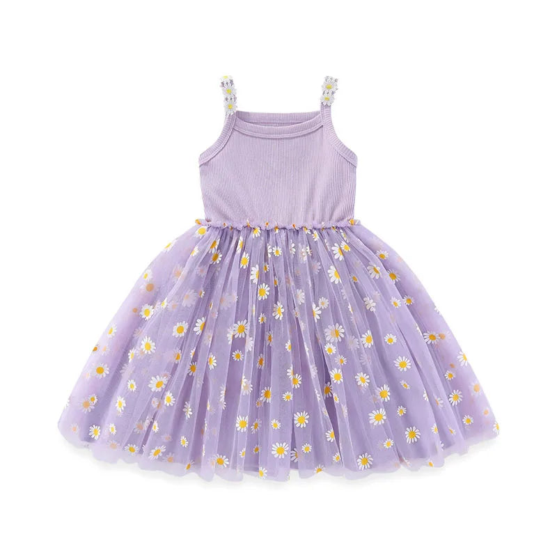 MILANCEL Korean Style Girls' Summer Dress 0-4Y Cute Baby Children's Little Daisy Suspender Mesh Dress Kid's Clothing