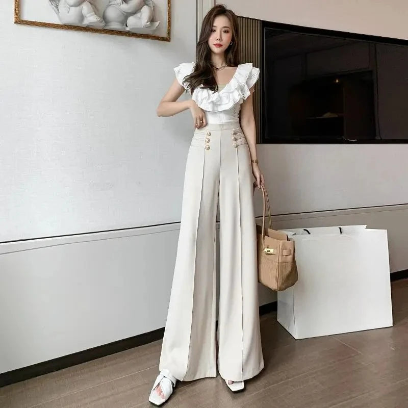Fluid Work Cooling Buttons Pants for Women Autumn Casual Classic Aesthetic Trends 2025 Original Outfits 90s G Xxl Woman Trousers