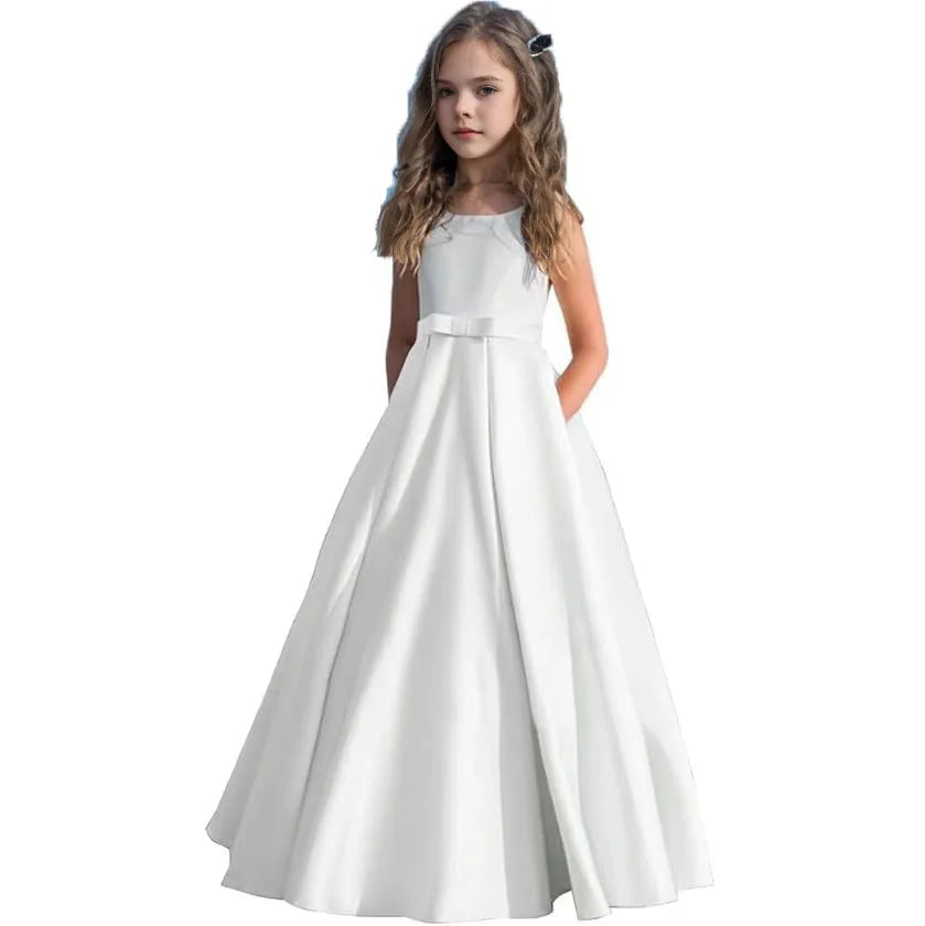 Girl Dresses For Weddings Backless Summer Dress Long Pageant Gown With Bow Kids Evening Prom Girls Party Dresses First Communion