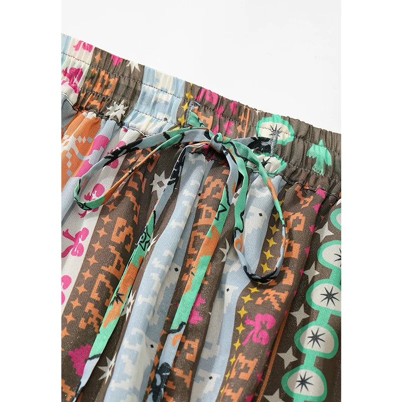 ELFSACK Women's Full Printed Wide Leg Pants with Elastic Waist, Cartoon Fruit Floral Print Loose Trousers for Daily