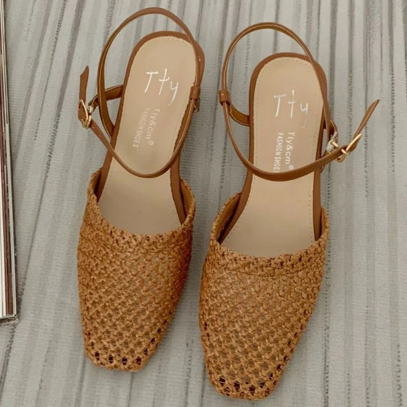 Retro Mesh Hollowed Women Sandals Fashion Back Strap Buckle Wedge Sandals Woman Comfortable Breathable Non-slip Slide Sandals