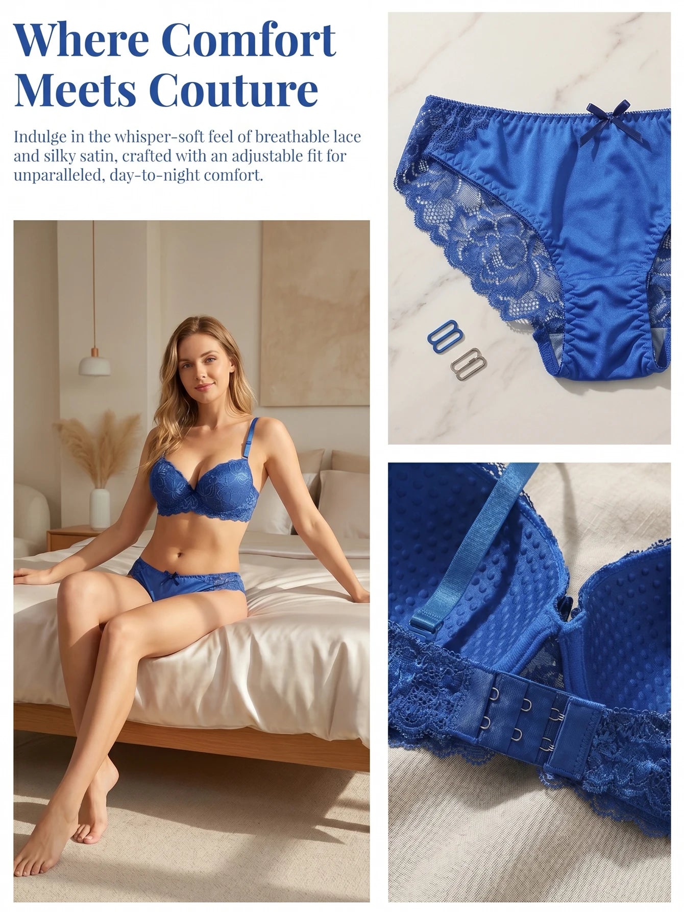 New fashion 2-piece set of sexy Lingerie set blue lace brassere push up women's set A2155