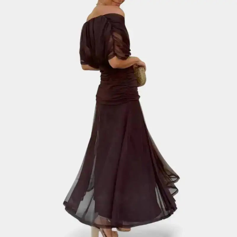 Floral Print High Waist Pleat Party Dress Elegant Women Bat Sleeve Swing Party Dress Female Chest Low Cocktail A-Line Dress HPSW