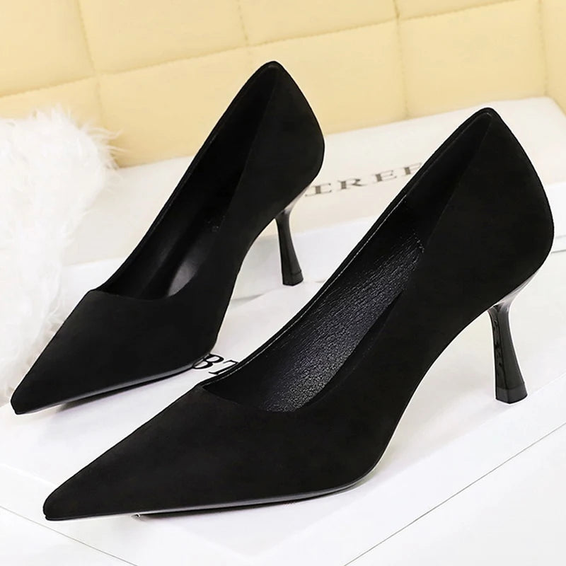 BIGTREE Shoes Women Pumps Luxury High Heels Comfortable Suede Women Shoes Stiletto 6.5 cm Heels Ladies Shoes Pointed Female Heel