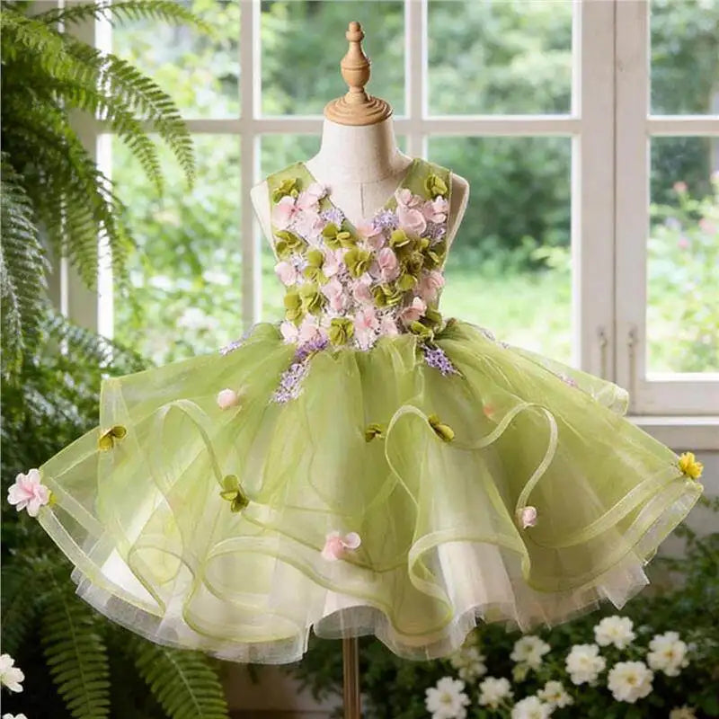 Sweet Baby Girls Butterfly Wing Princess Lolit Dress New Summer 2026 Kids Luxury Pastorale Floral Tulle Sleeveless Ball Gown