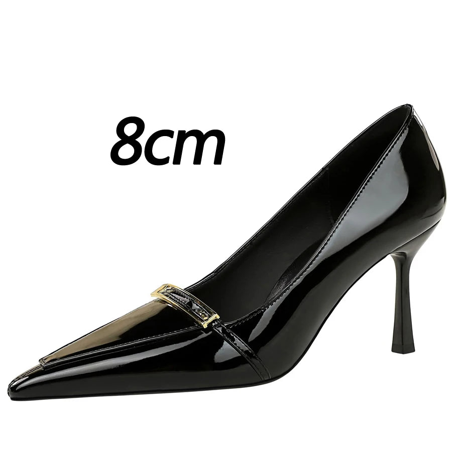 BIGTREE Shoes Patent Leather Women Pumps Sexy Metal Buckle High Heels Stiletto 8 Cm Occupation Office Shoes Banquet Shoes 2026