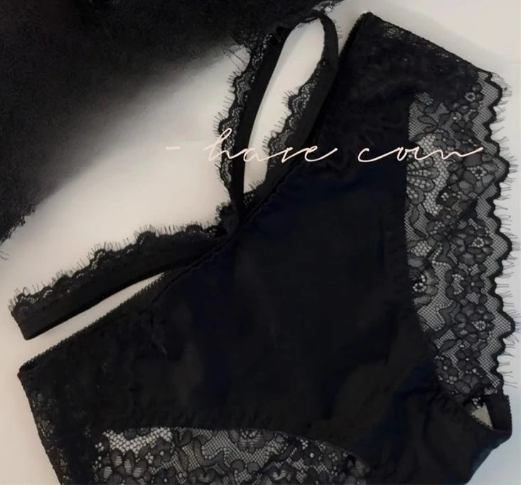 Japanese Kawaii Lace Bralette Set - Crisscross Straps Push-Up for Small Bust, Wire-Free Cutout Bra Enhancer & Sexy Gather Effect