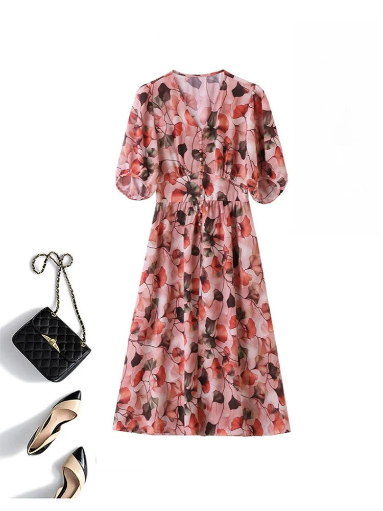 Women's Bohemian Summer Dress Floral Print Maxi with Waist-Cinching Detail for Seaside Vacations And Beach Outings