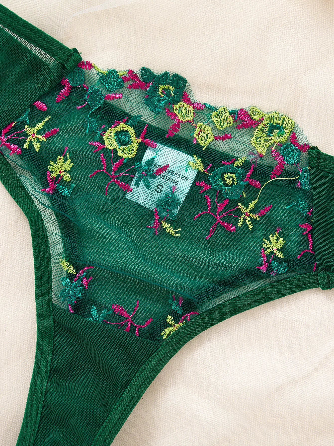 Green Floral Embroidery Lingerie Set 2PCS Sheer Mesh Bra & Panty Women Sexy Underwear Gift ZA824026