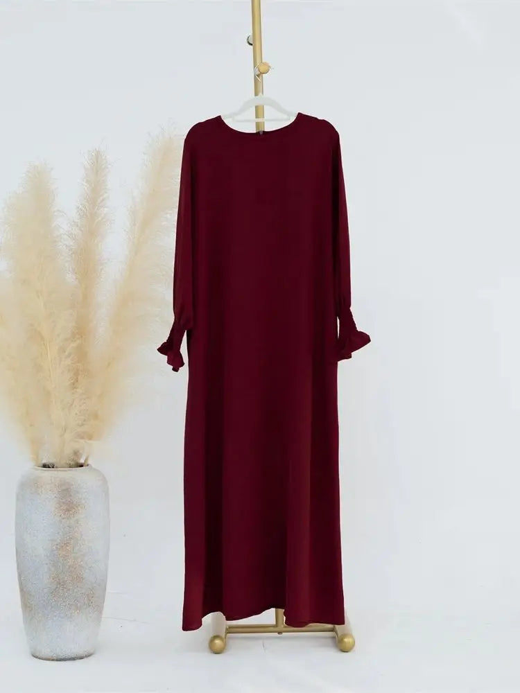 Eid Jersey Solid Modest Under Abaya Dubai 2024 Palestine Women Islamic Clothing Muslim Kaftan Inner Dresses Robe Femme Musulmane