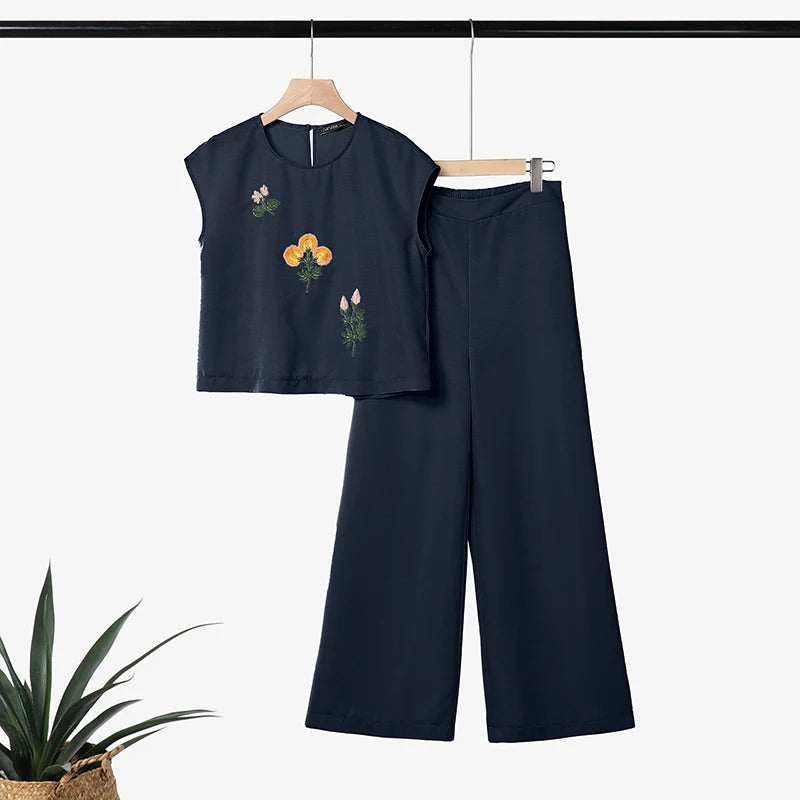 ZANZEA Fashion Summer Outfits O Neck Short Sleeve Floral Blouse Wide Leg Pant Sets Women 2 Pieces Sets Tracksuit Matching Sets