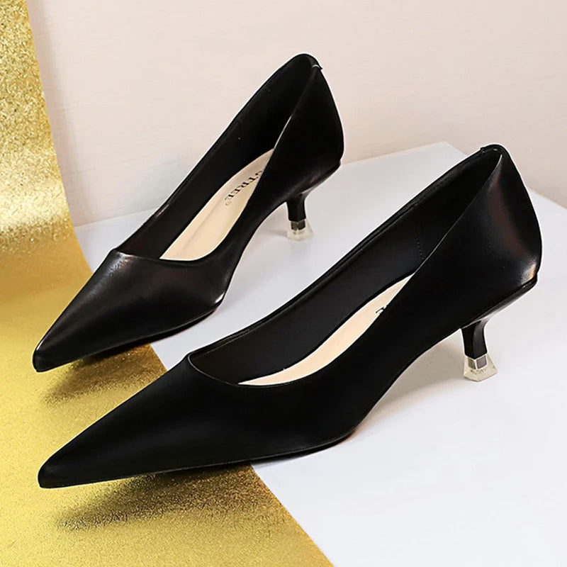 BIGTREE Shoes Women 4.5 Cm Heels Pointed Toe Woman Pumps Fashion Kitten Heels Large Size 34-43 Sexy Mid Heeled Female Shoes 2026