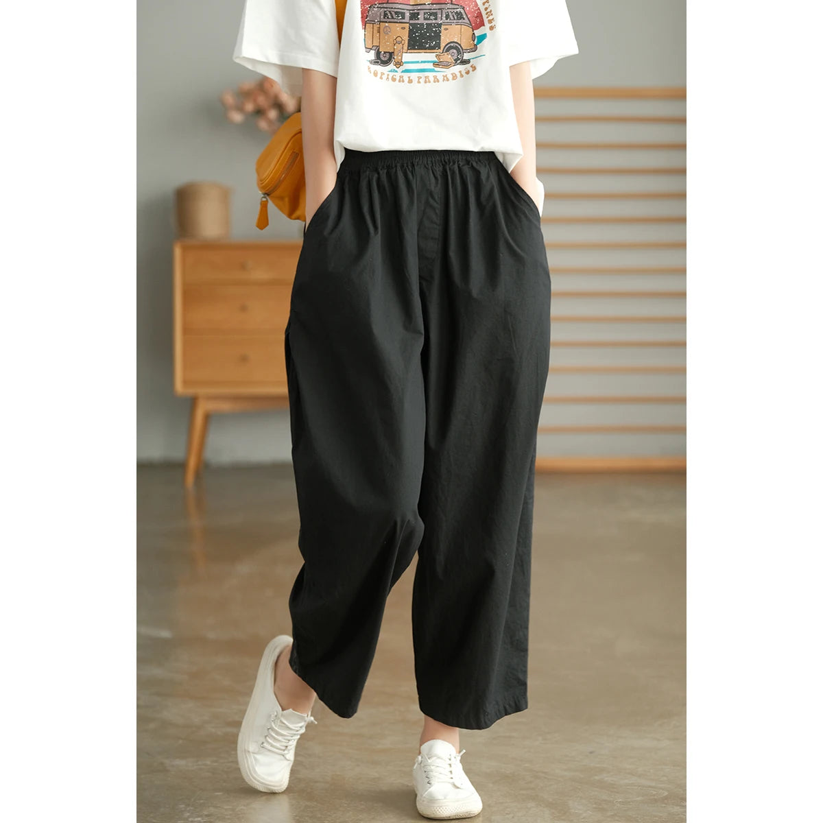 Summer New Cotton Linen Harem Pants Women Simple Artistic Pure Color Casual Versatile Nine Points Slimming Trousers