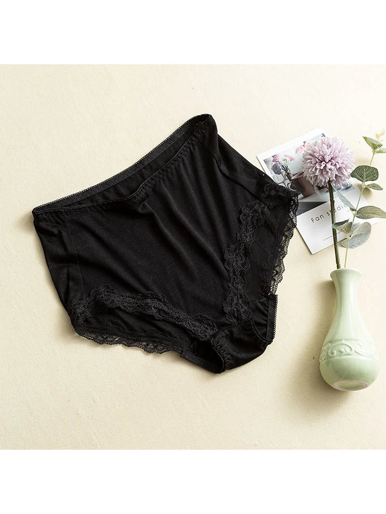 Birdtree 100% Silk 1PC Women Mid High Waist Briefs Lace Sexy Seamless Breathable Soft Comfortable Panties P38417QD