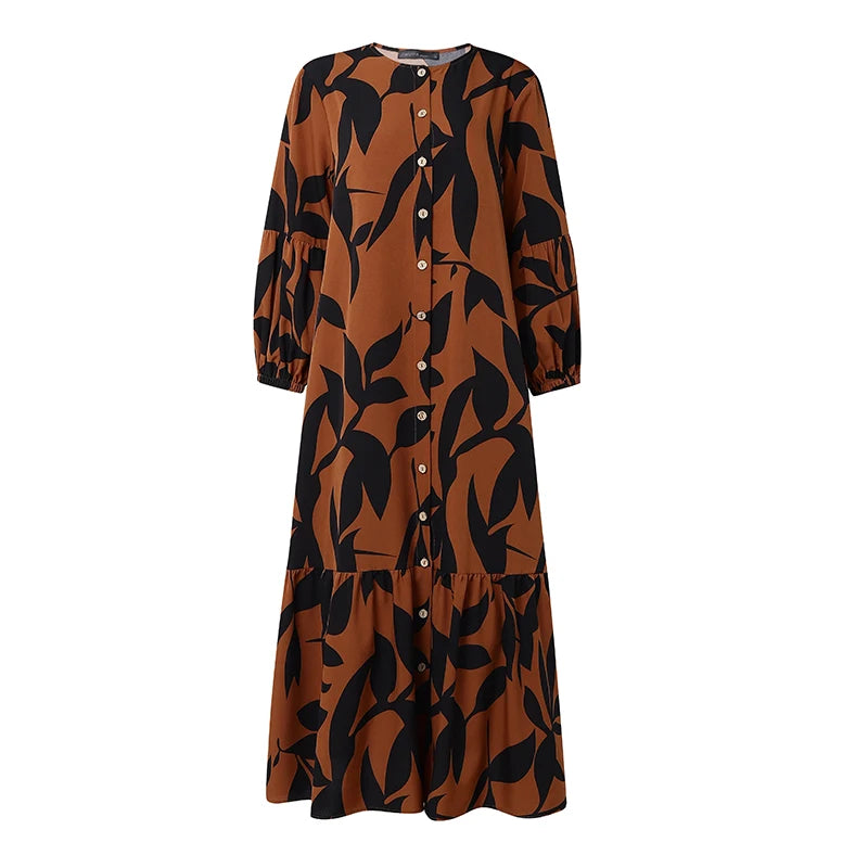 Bohemain Printed Maxi Dresses ZANZEA Fashion Women Long Lantern Sleeve Muslim Abaya Dress Hijab Robe Kaftan Buttons Up Vestidos